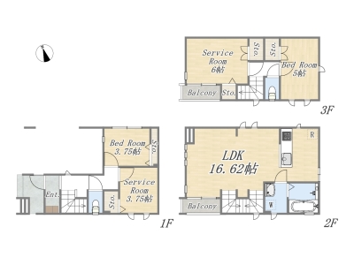 【間取り図】2LDK+2S+ビルトインガレージ