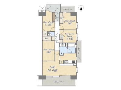 【間取り図】3SLDK+ワイドバルコニー