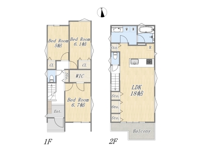【1号棟】3LDK+WIC+Pantry+ワイドバルコニー+カースペース