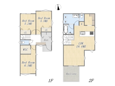 【2号棟】3LDK+WIC+SIC+Pantry+ワイドバルコニー+カースペース