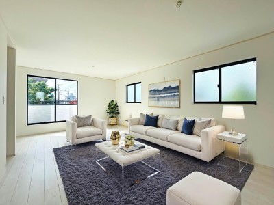 A号棟 【LDK：19.12帖】
本画像はCGで作成しており、実際に現地に家具は配置しておりません。また、価格に家具は含まれません。