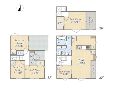 【Plan】3LDK+2S+WIC+SIC+Pantry+ワイドバルコニー+カースペース2台可