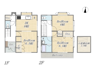 【間取り図】
Plan：3DK+小屋裏収納+カースペース