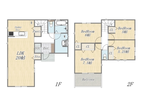 【間取りプラン例③】 暮らしに合わせたオンリーワンの住まいづくりが実現します。 Plan：4LDK 建物参考価格：2000万円 建物面積：104㎡（31坪）