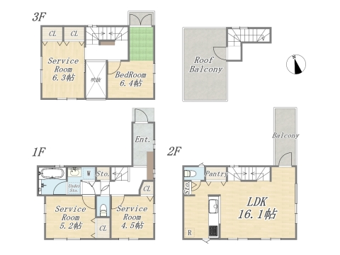 Plan：1LDK+3S+Pantry+カースペース 土地面積：65.61㎡（19.84坪） 建物面積：97.69㎡（29.55坪）