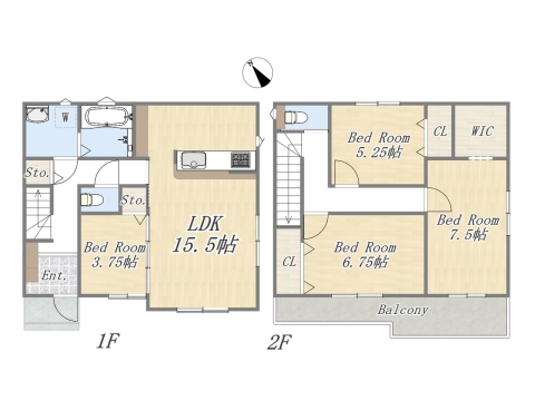 【2号地 参考プラン】 Plan：4LDK+WIC 建物参考面積：100.19㎡（約30坪） 建物参考価格：2000万円