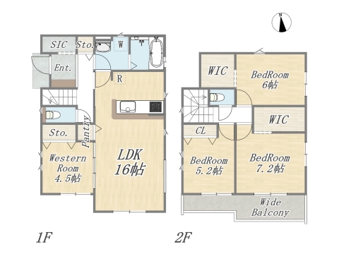 【14号地 参考プラン】 Plan：4LDK+2WIC+SIC+Pantry+ワイドバルコニー 建物面積：99.36㎡(30.06坪) 建物参考価格：2000万円