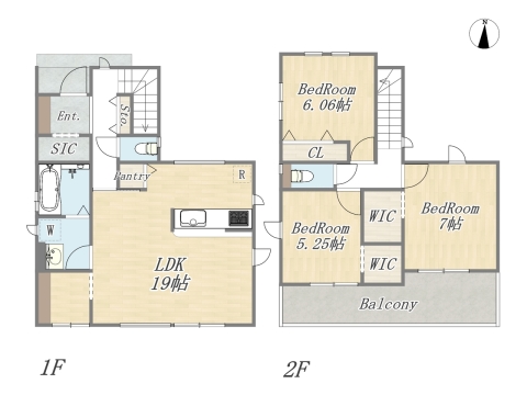【5号棟】 Plan：3LDK+2WIC+SIC+Pantry+ワイドバルコニー+カースペース