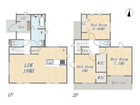 【3号棟】 Plan：3LDK+2WIC+SIC+Pantry+ワイドバルコニー+カースペース