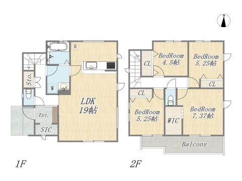 【1号棟】 Plan：4LDK+WIC+SIC+ワイドバルコニー+カースペース