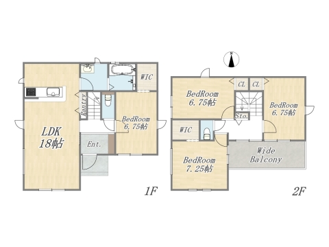 【14号棟】 Plan：4LDK+2WIC+Pantry+ワイドバルコニー+カースペース2台 土地面積：142㎡（42.95坪） 建物面積：106.40㎡（32.18坪）