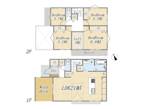 【I号棟Plan：4LDK+ウッドデッキ+SIC+Pantry+Loft+カースペース】 