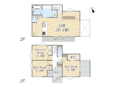 【間取り図】 Plan：2SLDK+WIC+SIC+ウッドデッキ+カースペース 土地面積：101.21㎡（30.61坪） 建物面積：89.57㎡（27.09坪）