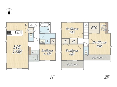 【4号棟】 Plan：4LDK+WIC+Pantry+カースペース2台 敷地面積：144㎡（43.56坪） 建物面積：101.02㎡（30.55坪）