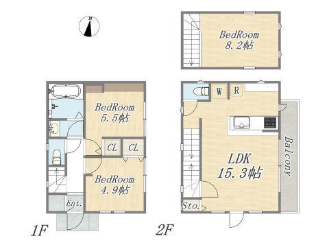 【間取り図】 Plan：3LDK+SIC+カースペース 敷地面積：62.53㎡（18.91坪） 建物面積：62.44㎡（18.88坪）