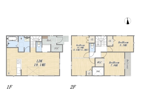【間取り図】3LDK+WIC+SIC+カースペース2台 