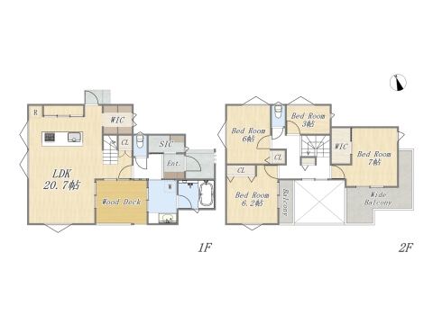 【1号棟】4LDK+2WIC+SIC+Pantry+ウッドデッキ+ワイドバルコニー+カースペース
