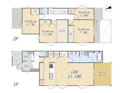 【3号棟】4LDK+SIC+Pantry+Loft+ウッドデッキ+カースペース