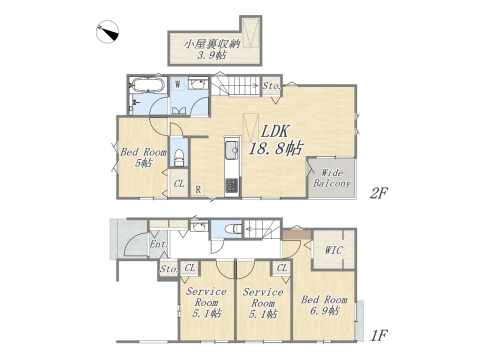 【C号棟】2LDK+2S+WIC+小屋裏収納+ワイドバルコニー+ビルトインガレージ