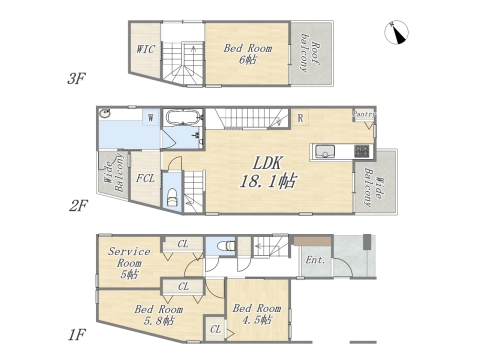 【2号棟】3SLDK+WIC+Pantry+FCL+2ワイドバルコニー+ルーフバルコニー+ビルトインガレージ 