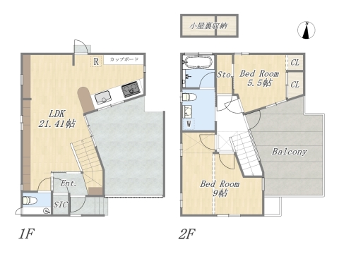 【間取り図】2LDK+SIC+2小屋裏収納+ガレージ 