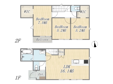 【参考プラン：6号地】 Plan：3LDK+2WIC