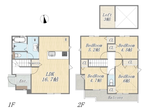 【参考プラン：1号地】 Plan：4LDK+Pantry+Loft