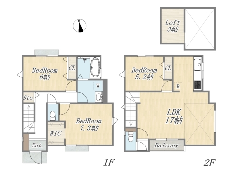 【参考プラン：8号地】 Plan：3LDK+WIC+Loft