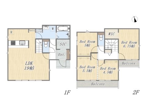 【4号地 参考プラン】 Plan：3LDK+WIC+SIC+Pantry+カースペース2台 建物参考価格：1603万円 建物面積：96.88㎡ 