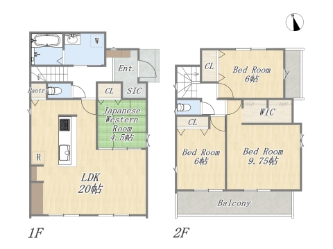【1号地 参考プラン】 Plan：4LDK+WIC+SIC+Pantry+ワイドバルコニー+カースペース2台 建物参考価格：1603万円 建物面積：109.30㎡