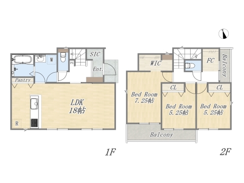 【5号地 参考プラン】 Plan：3LDK+WIC+SIC+Pantry+FC+カースペース2台 建物参考価格：1603万円 建物面積：93.56㎡ 