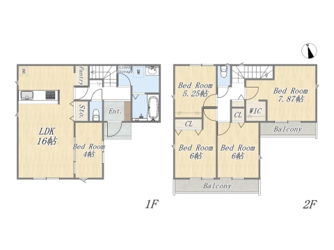 【3号地 参考プラン】 Plan：5LDK+WIC+Pantry+カースペース2台 建物参考価格：1603万円 建物面積：105.98㎡ 