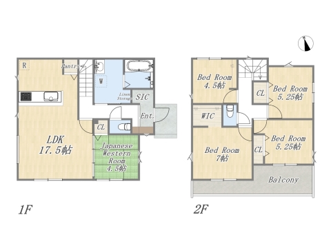【8号地 参考プラン】 Plan：5LDK+WIC+SIC+Pantry+ワイドバルコニー+カースペース2台 建物参考価格：1603万円 建物面積：105.57㎡