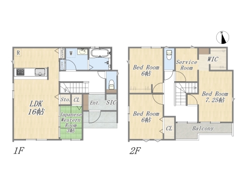 【9号地 参考プラン】 Plan：4SLDK+WIC+SIC+Pantry+カースペース2台 建物参考価格：1603万円 建物面積：105.16㎡ 