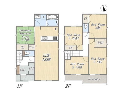 【2号地 参考プラン】 Plan：5LDK+WIC+SIC+カースペース2台 建物参考価格：1603万円 建物面積：109.30㎡