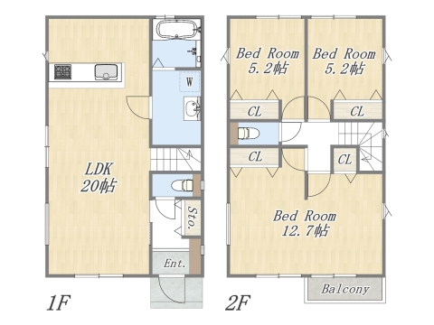 【5号地 参考プラン】 Plan：3LDK+カースペース2台 建物参考価格：1903万円 建物面積：99.36㎡ 