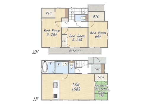 【3号地 参考プラン】 Plan：4LDK+2WIC+カースペース2台 建物参考価格：1903万円 建物面積：95.64㎡ 