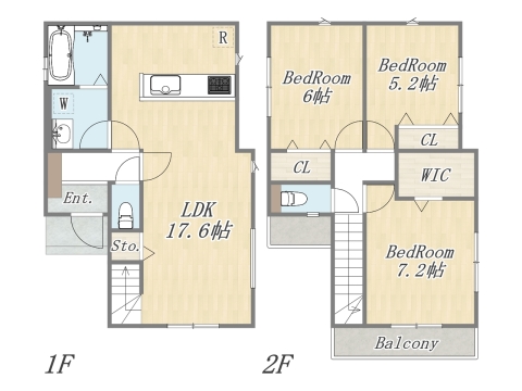 【建物プラン例②】Plan：3LDK+WIC｜建物面積：87㎡｜建物参考価格：1603万円