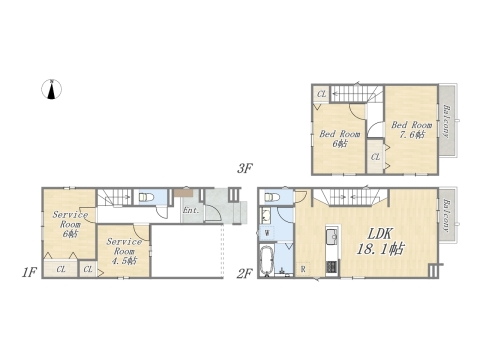 【E号地 参考プラン】 2LDK+2S+ビルトインガレージ 建物参考価格：2000万円 建物面積：114㎡
