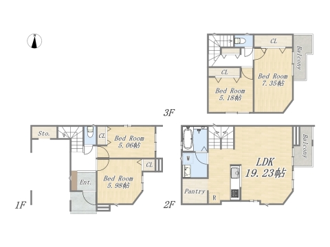 【F号地 参考プラン】 4LDK+Pantry+ビルトインガレージ 建物参考価格：2000万円 建物面積：123㎡