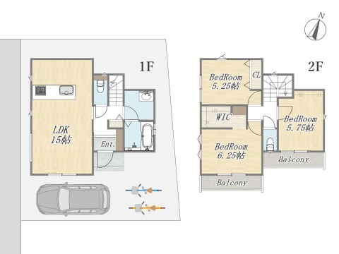 【7号地 参考プラン】 Plan：3LDK+WIC+カースペース 建物参考価格：2000万円 建物面積：79.48㎡