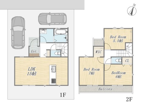 【12号地 参考プラン】 Plan：3LDK+WIC+カースペース2台 建物参考価格：2000万円 建物面積：79.9㎡
