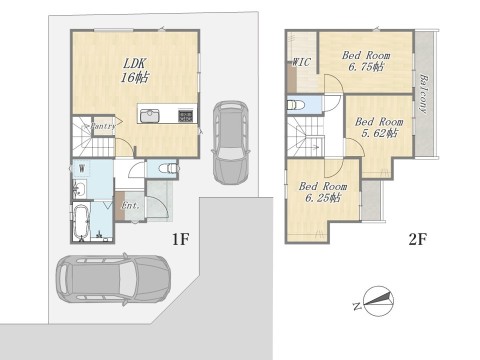 【参考プラン：7号地】 Plan：3LDK+WIC+Pantry+カースペース2台 建物参考価格：2000万円 建物面積：82.80㎡
