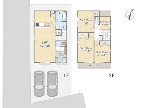 【参考プラン：2号地】 Plan：3SLDK+Pantry+カースペース2台 建物参考価格：1903万円 建物面積：91.08㎡ 