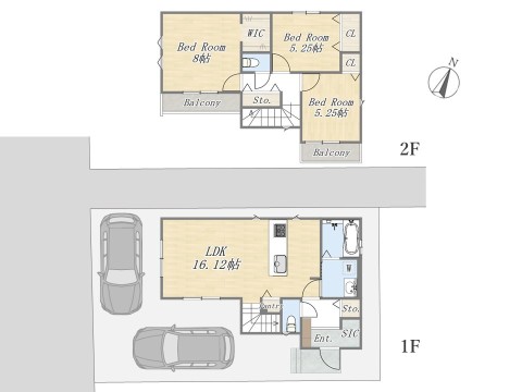 【参考プラン：1号地】 Plan：3LDK+WIC+SIC+Pantry+カースペース2台 建物参考価格：1903万円 建物面積：87.76㎡ 