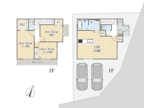 【参考プラン：4号地】 Plan：3LDK+WIC+SIC+Pantry+カースペース2台 建物参考価格：1903万円 建物面積：87.76㎡ 