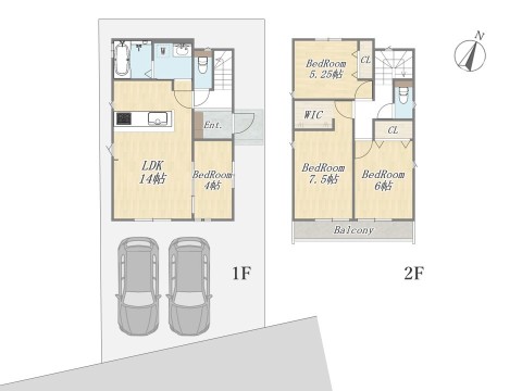 【参考プラン：3号地】 Plan：4LDK+WIC+カースペース2台 建物参考価格：1903万円 建物面積：87.76㎡ 