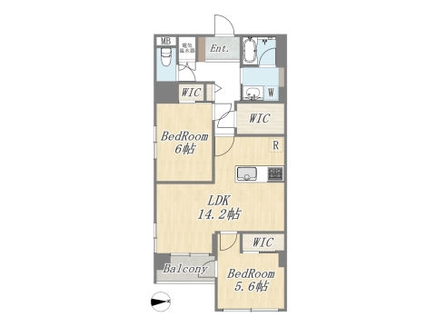 【間取り図】 2LDK+3WIC