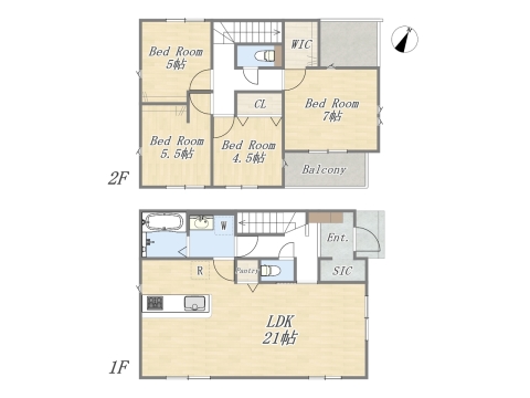 【参考プラン：4号地】 Plan：4LDK+WIC+SIC+Pantry+カースペース2台 建物参考価格：1500万円 建物面積：103.09ｍ2