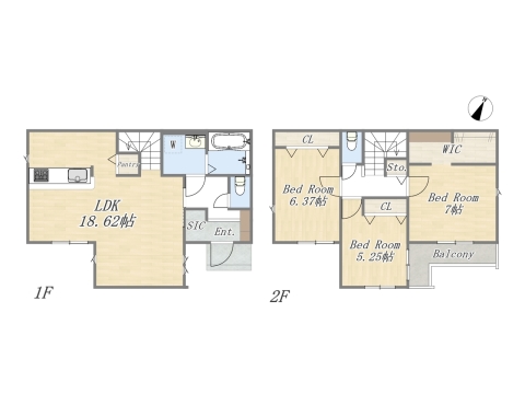 【参考プラン：5号地】 Plan：3LDK+WIC+SIC+Pantry+カースペース2台 建物参考価格：1500万円 建物面積：96.04ｍ2